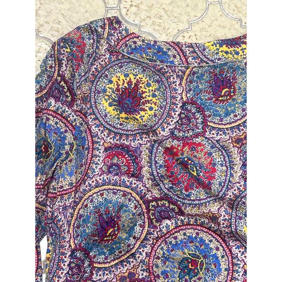 Talbots Petite 14W Paisley Metallic Henley Top Boho Long Sleeve Multicolor - Picture 10 of 10